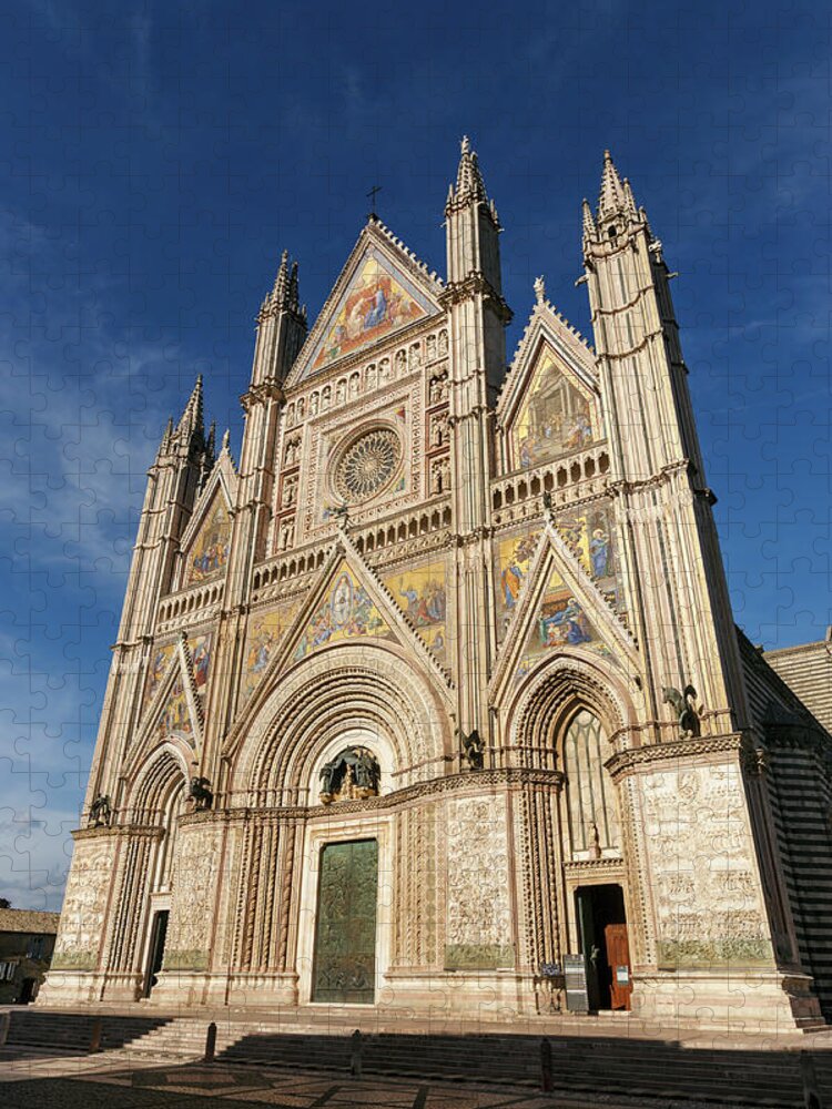 Gothic Style Jigsaw Puzzle featuring the photograph Facade Of Orvieto Cathedral Against by Guy Vanderelst