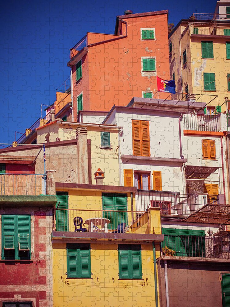 Row House Jigsaw Puzzle featuring the photograph Facades At Riomaggiore by Miemo Penttinen - Miemo.net