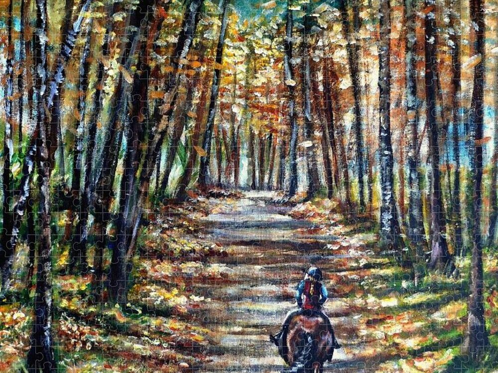 Horse Jigsaw Puzzle featuring the painting Fall Ride by Shana Rowe Jackson