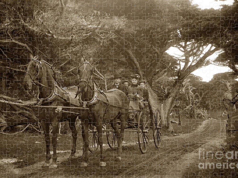Family Jigsaw Puzzle featuring the photograph Family out carriage ride on the 17 Mile Drive in Pebble Beach Circa 1895 by Monterey County Historical Society