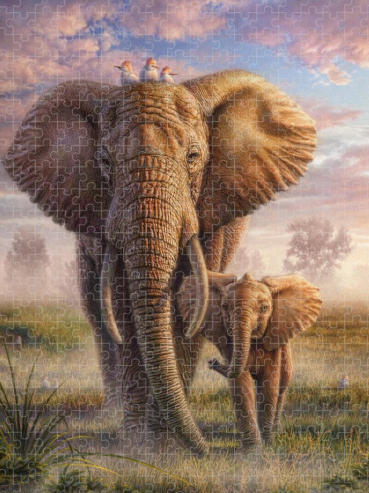 Elephant Jigsaw Puzzle featuring the mixed media Family Stroll by Phil Jaeger