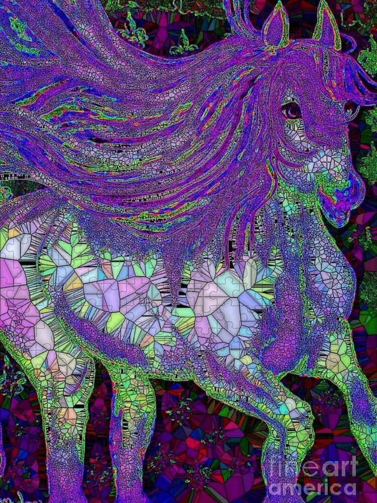 Horse Jigsaw Puzzle featuring the painting Fantasy Horse Purple Mosaic by Saundra Myles