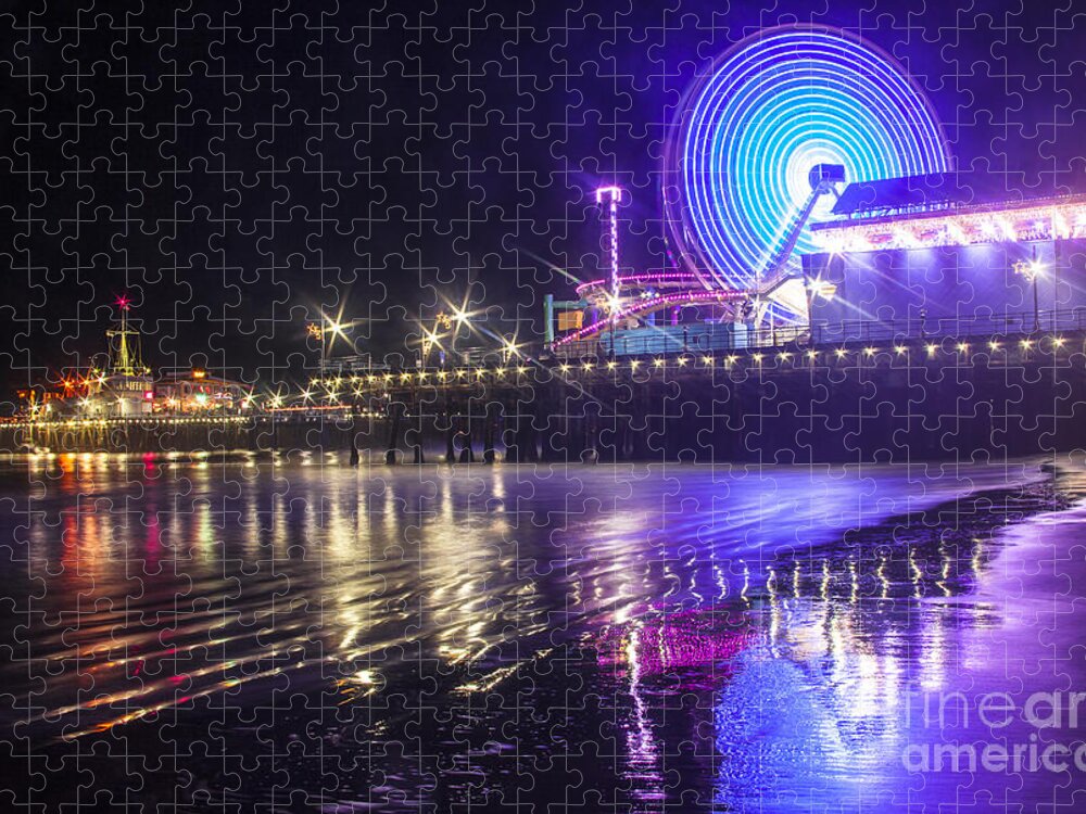 Ferris Wheel Pier Reflections Print Photographs Jigsaw Puzzle featuring the photograph Ferris Wheel Reflection by Jerry Cowart