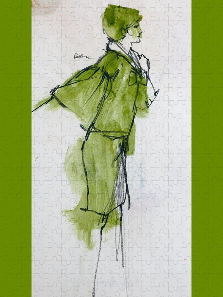 Fashion Drawing Created In 1962 Of Live Model While Attending The Art Center College In Los Angeles California. Jigsaw Puzzle featuring the drawing Fashion Drawing from Art Center College - 1962 by Robert Birkenes