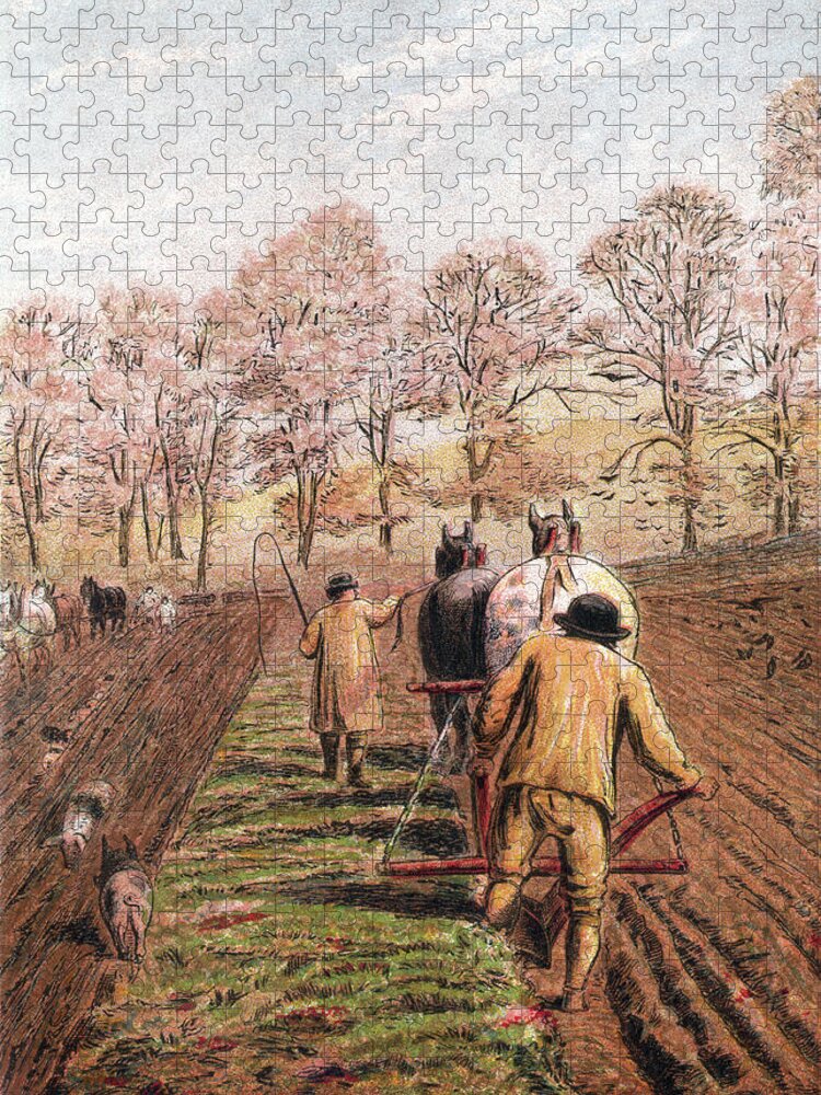 Horse Jigsaw Puzzle featuring the digital art February - Ploughing A Field With Horses by Whitemay