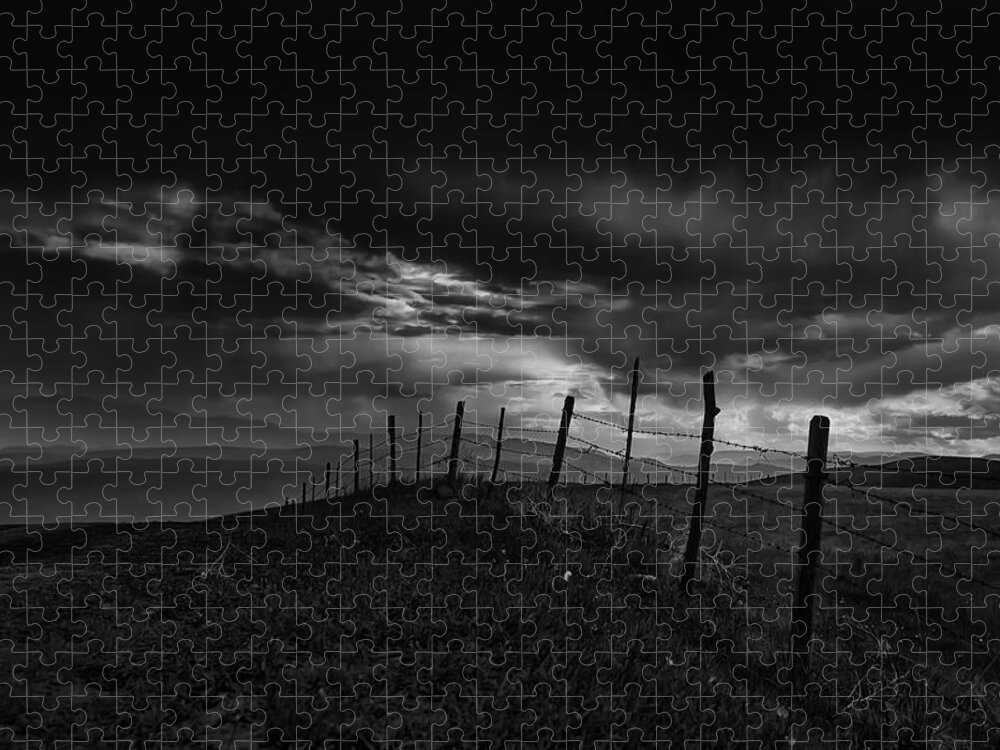 Black And White Jigsaw Puzzle featuring the photograph Fence Line by Theresa Tahara