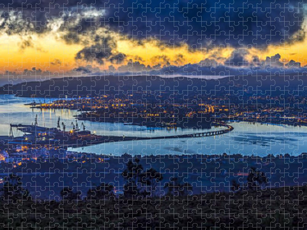 Estuary Jigsaw Puzzle featuring the photograph Ferrol Estuary Panoramic View from Mount Marraxon Galicia Spain by Pablo Avanzini