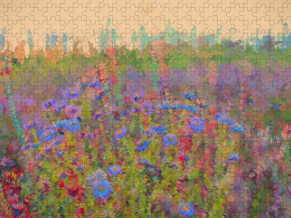 Flowers Jigsaw Puzzle featuring the digital art Field of Flowers by Cathy Anderson