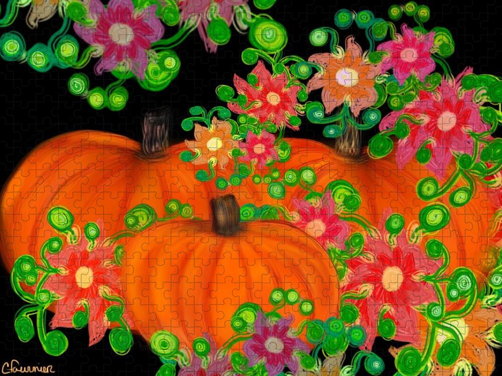 Fiesta Jigsaw Puzzle featuring the digital art Fiesta pumpkins by Christine Fournier