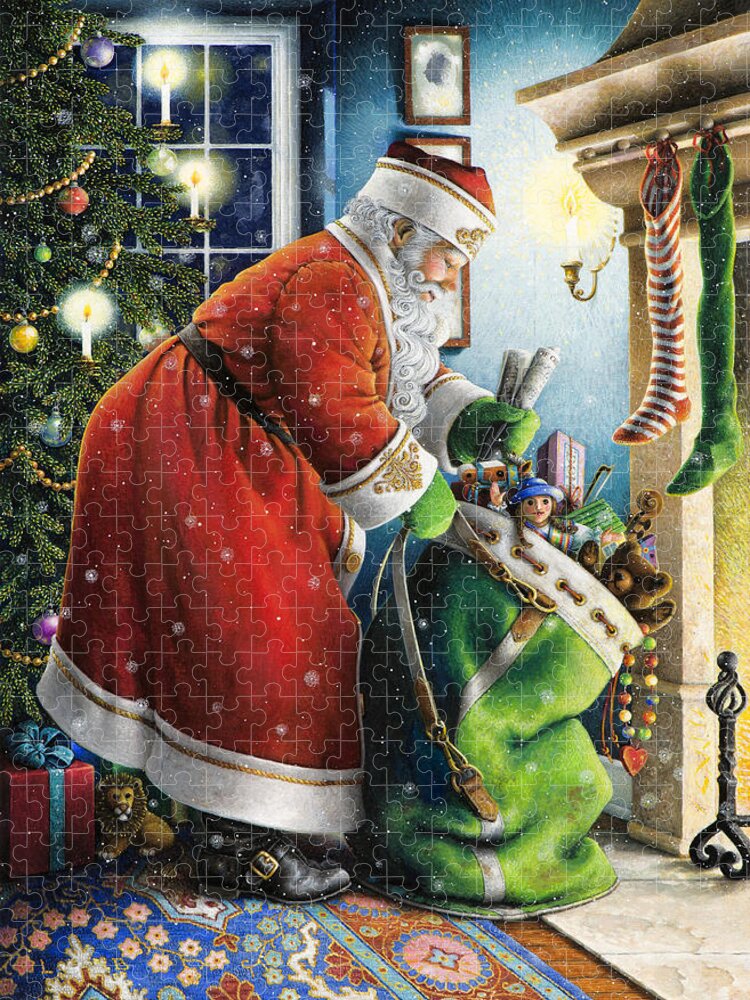 Santa Claus Jigsaw Puzzle featuring the painting Filling the Stockings by Lynn Bywaters