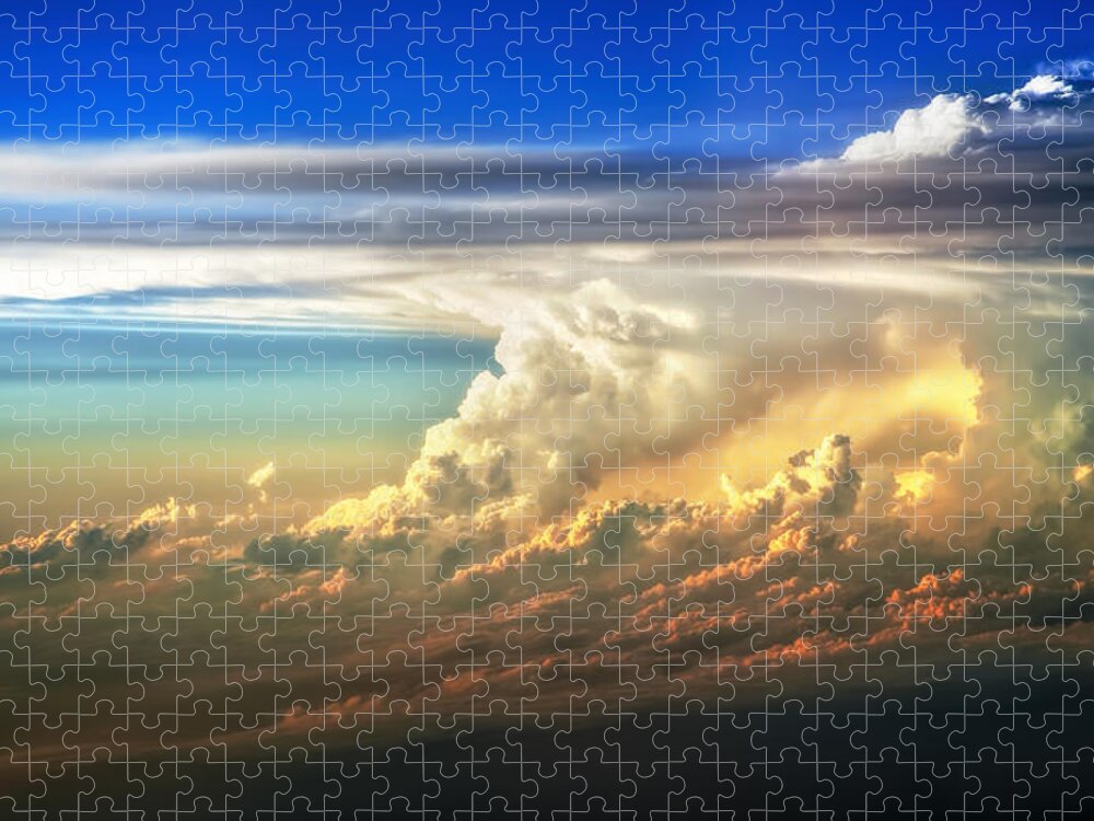 Sunset Jigsaw Puzzle featuring the photograph Fire in the Sky from 35000 Feet by Scott Norris