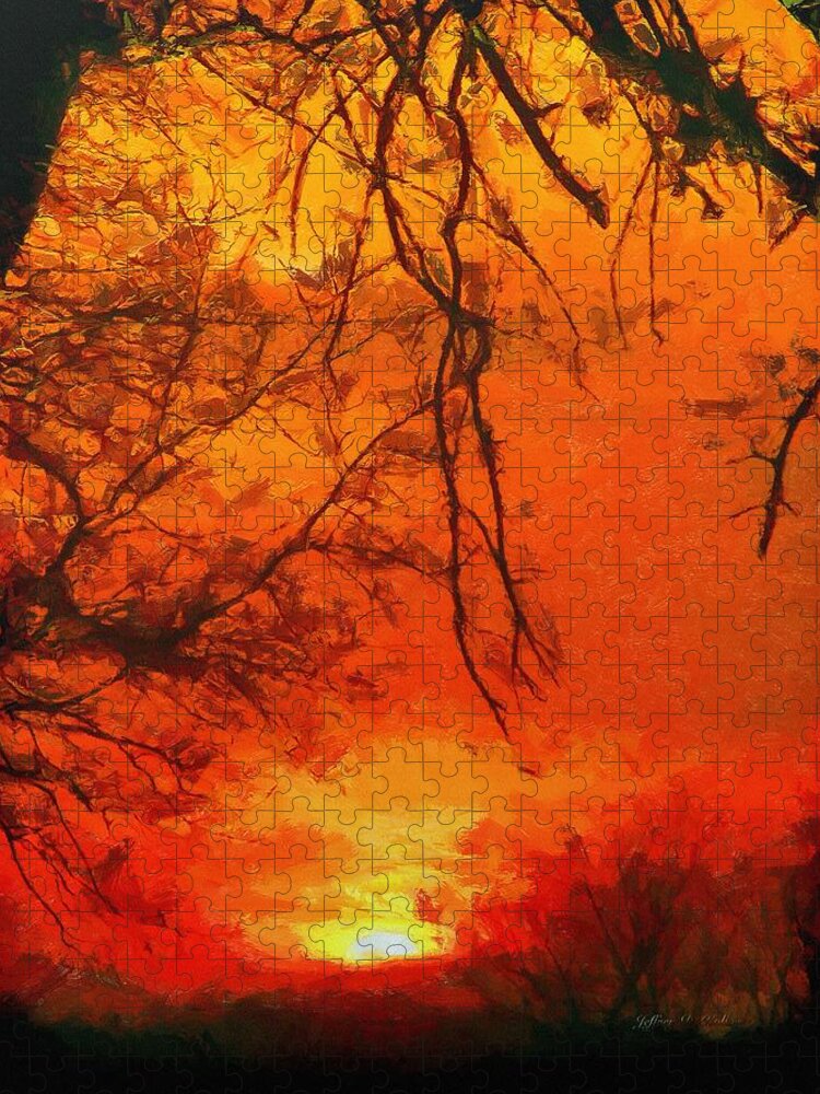 Tree Jigsaw Puzzle featuring the painting Fire in the Sky by Jeffrey Kolker