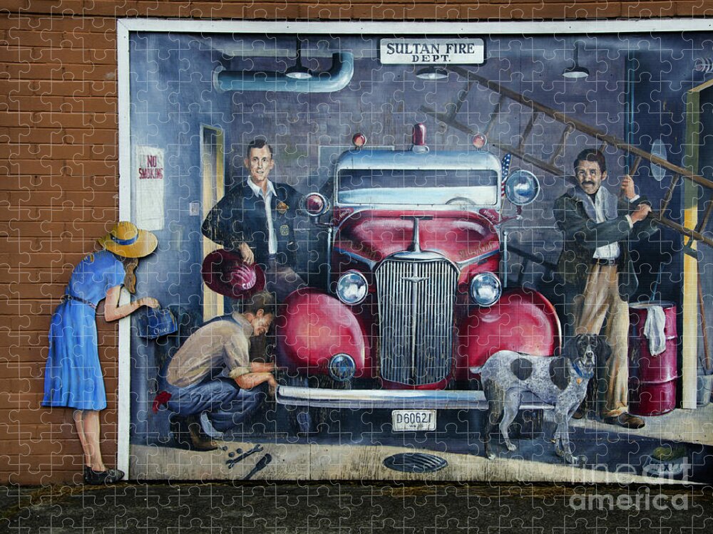 Firehall Jigsaw Puzzle featuring the photograph Firehall Mural Sultan Washington 1 by Bob Christopher