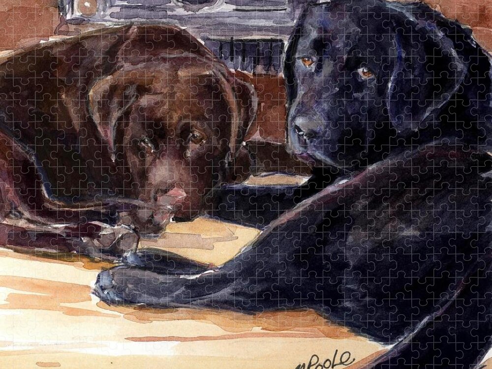 Chocolate Labrador Retriever Jigsaw Puzzle featuring the painting Firelight by Molly Poole