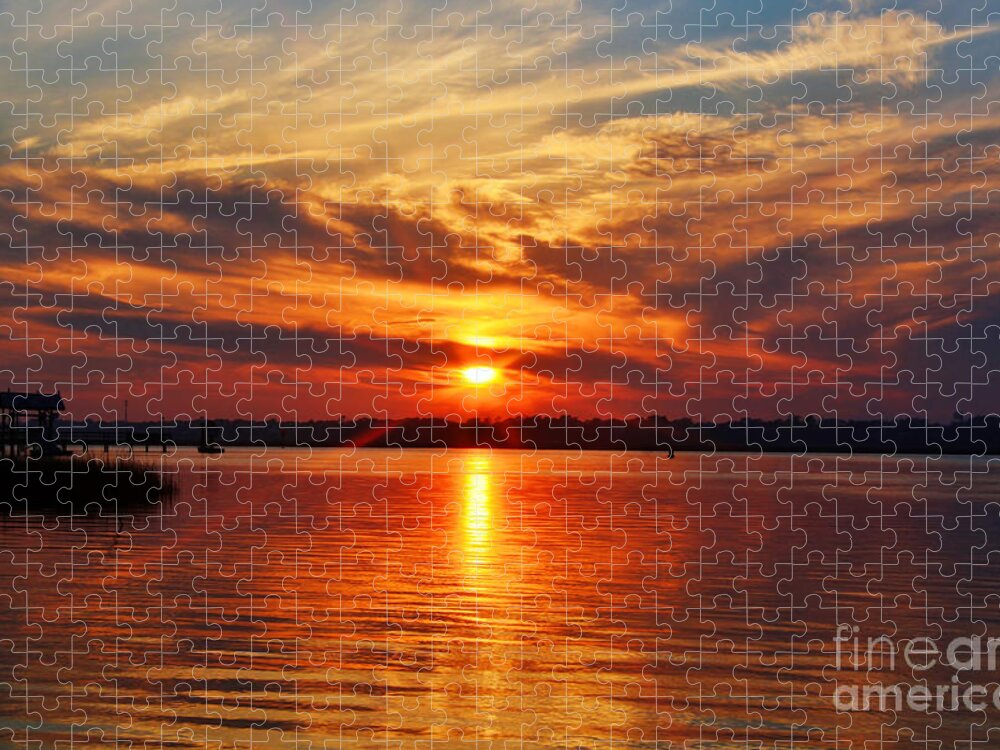 Sunset Jigsaw Puzzle featuring the photograph Firey Sunset by Kathy Baccari