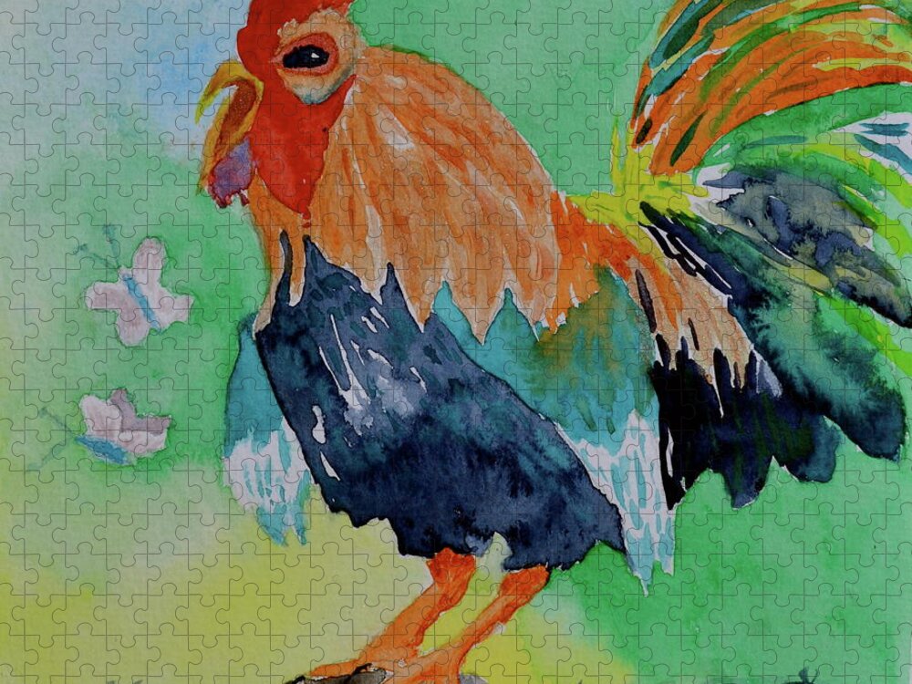 Rooster Jigsaw Puzzle featuring the painting First of Day by Beverley Harper Tinsley