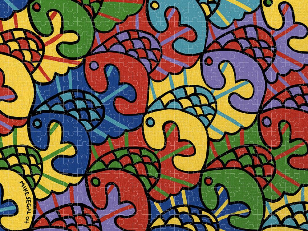 Tessellation Jigsaw Puzzle featuring the painting Fish Eat Fish by Mike Segal