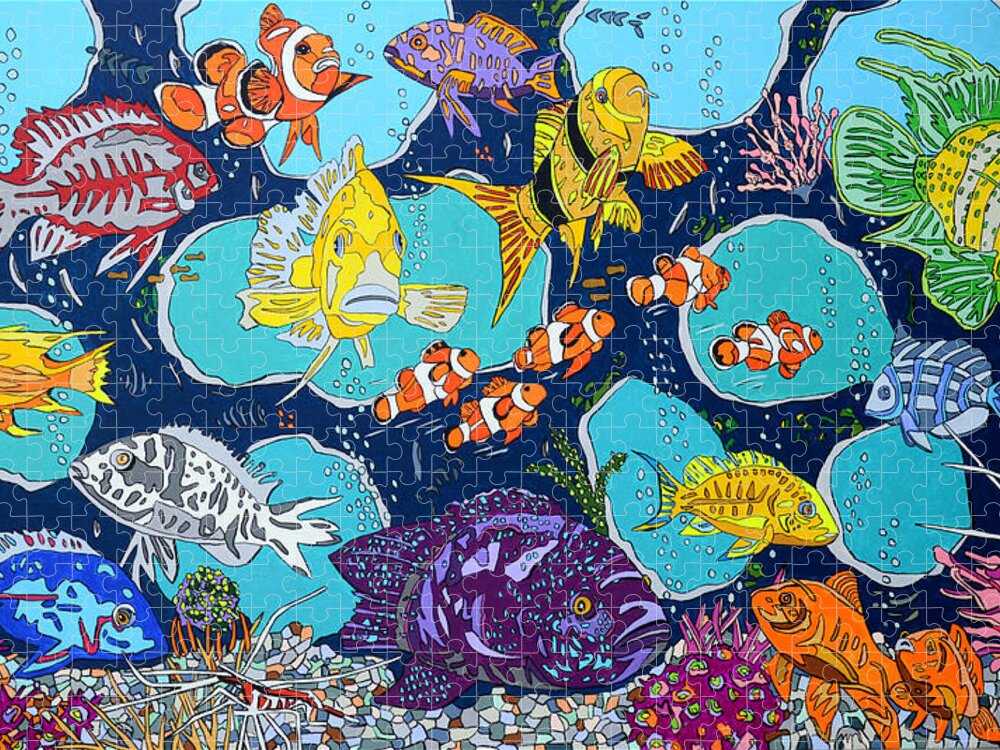 Fish Jigsaw Puzzle featuring the painting Fish Lines by Mike Stanko