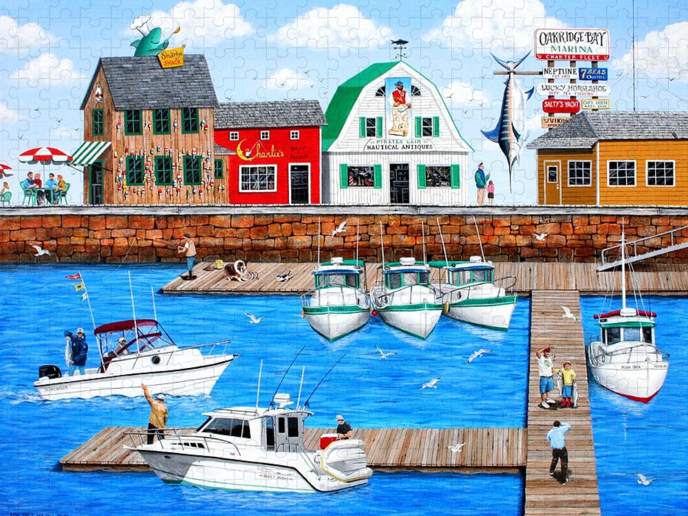 Fishing Jigsaw Puzzle featuring the painting Fish Tails and Tall Tales by Wilfrido Limvalencia