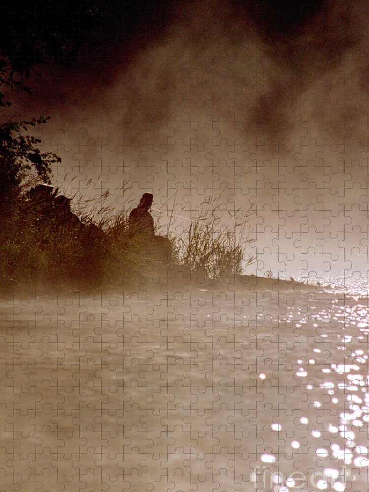 Fisher Jigsaw Puzzle featuring the photograph Fisher in the Mist by Sharon Elliott