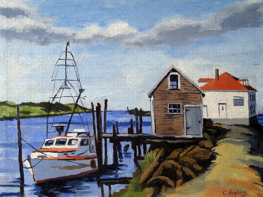 Martha's Vineyard Massachusetts Jigsaw Puzzle featuring the painting Fishing Dock Martha's Vineyard Massachusetts by Christine Hopkins