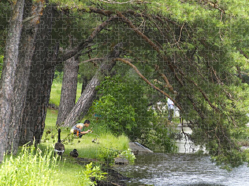 Fishing Under a Pine Tree Jigsaw Puzzle by Lynn Hansen - Pixels