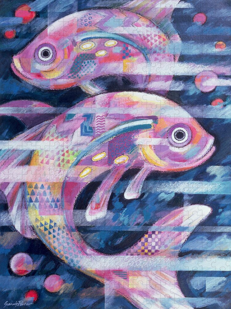Fish Jigsaw Puzzle featuring the painting Fishstream by Sarah Porter
