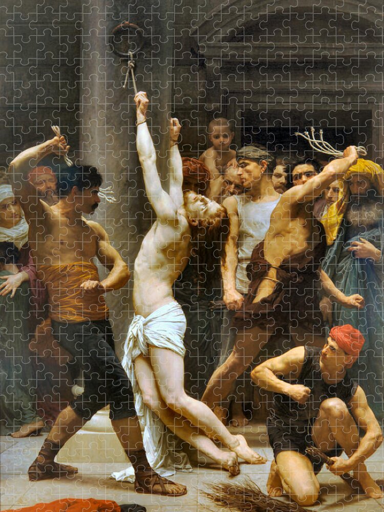 William Adolphe Bouguereau Jigsaw Puzzle featuring the painting Flagellation of Christ by William Adolphe Bouguereau
