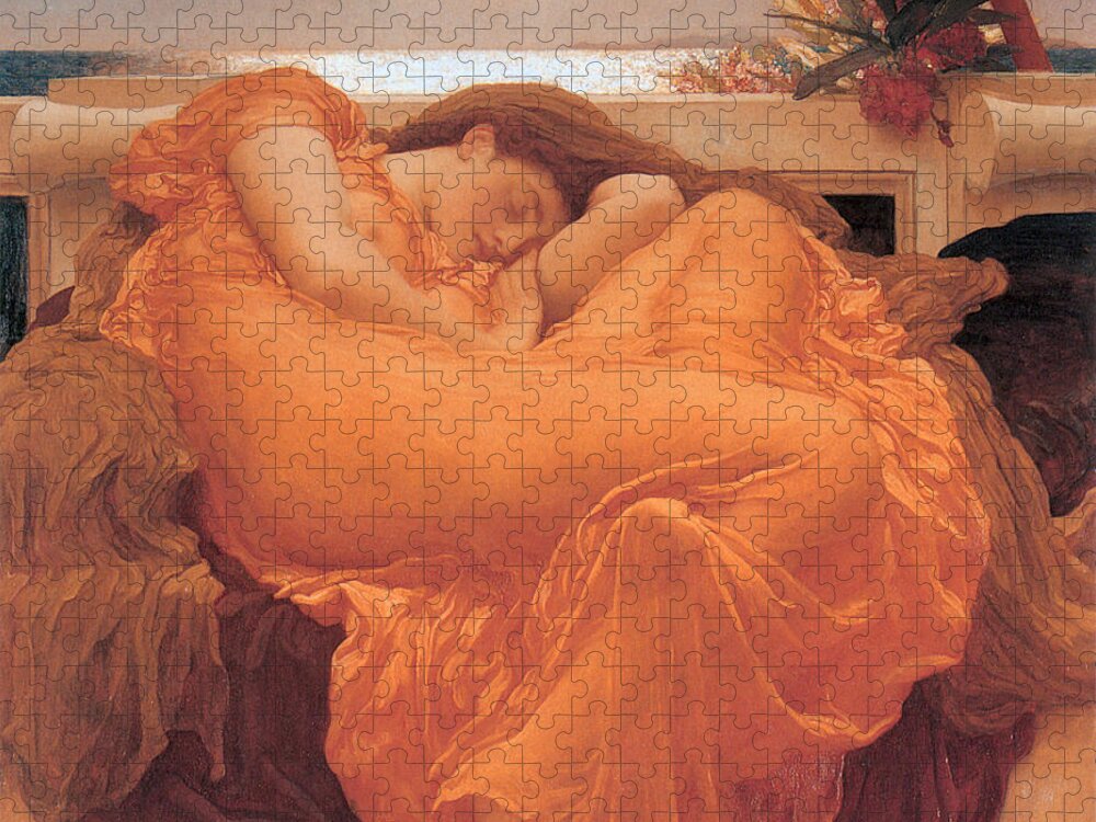 Flaming June Jigsaw Puzzle featuring the painting Flaming June by Frederick Leighton