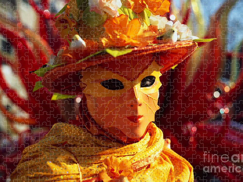 Venezia Jigsaw Puzzle featuring the photograph Flaming mask by Riccardo Mottola