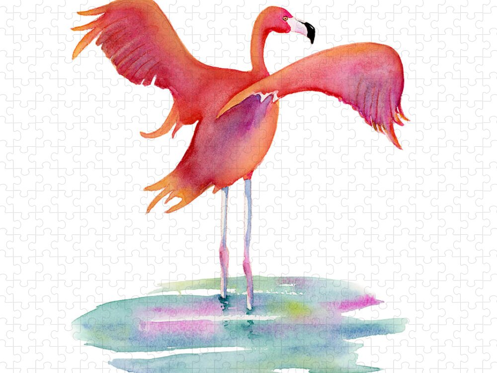 Flamingo Jigsaw Puzzle featuring the painting Flamingo Wings by Amy Kirkpatrick