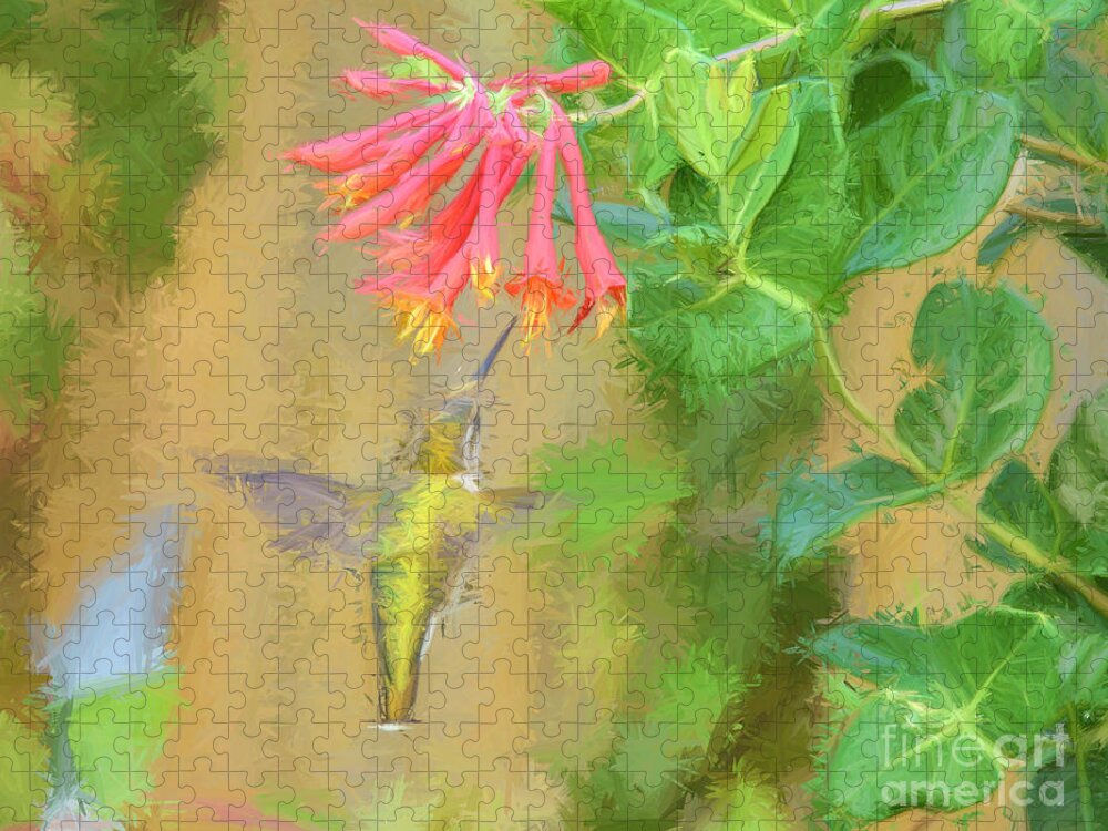 Hummingbird Jigsaw Puzzle featuring the photograph Flight To The Flower by Kerri Farley