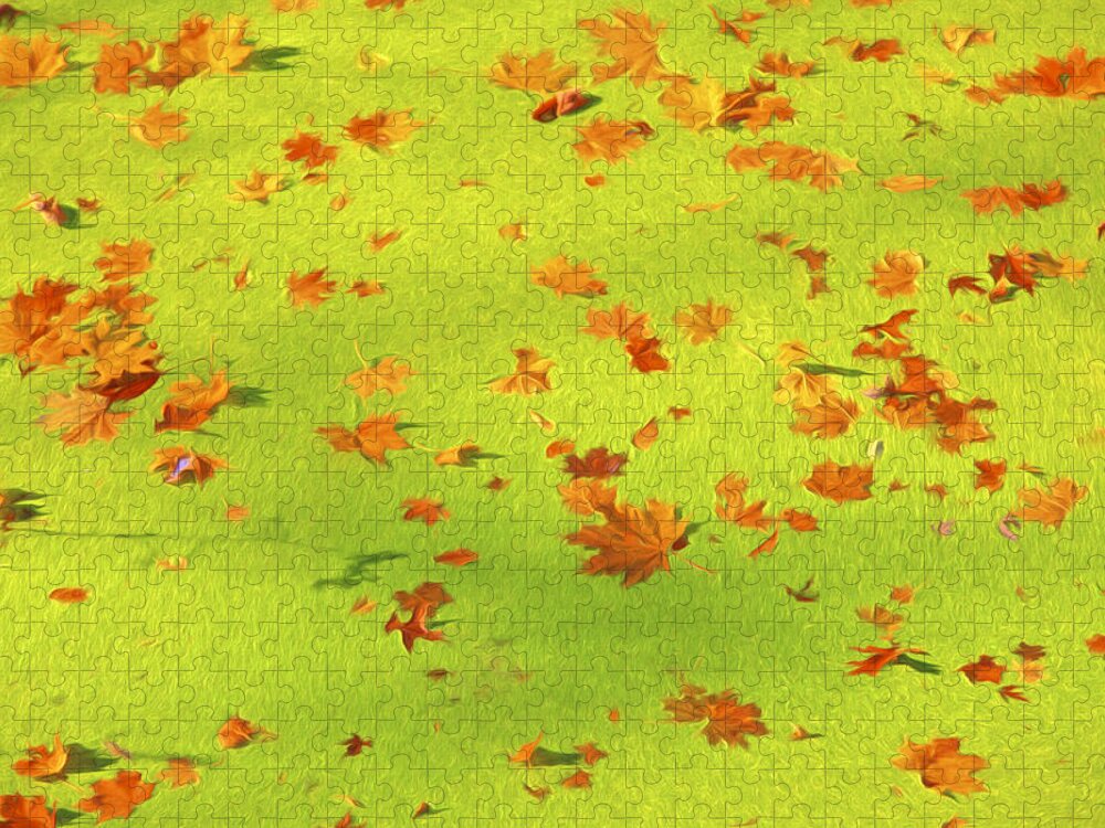 Abstract Jigsaw Puzzle featuring the painting Floating Orange Leaves by David Letts