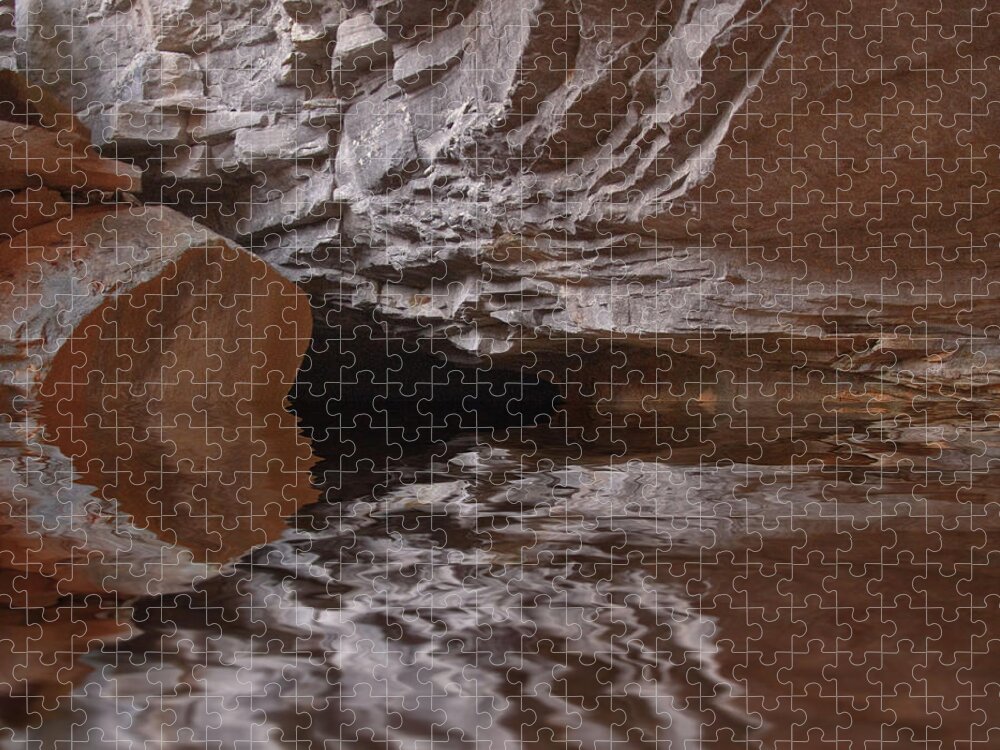 Landscape Jigsaw Puzzle featuring the photograph flooded Ohio cave by Flees Photos