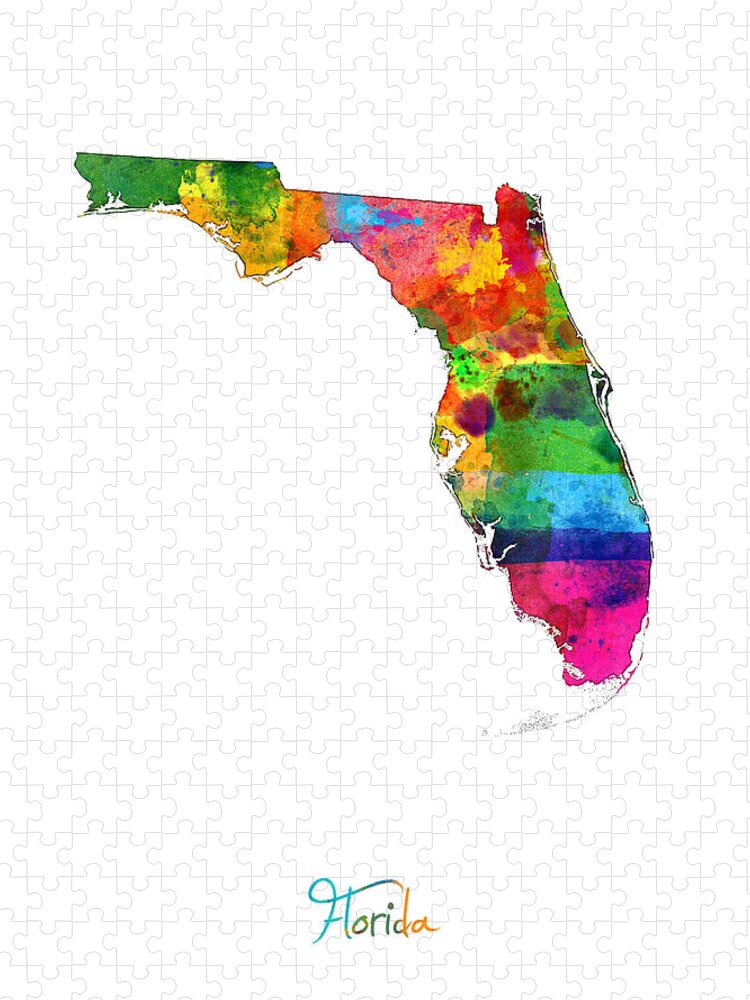 United States Map Jigsaw Puzzle featuring the digital art Florida Map by Michael Tompsett