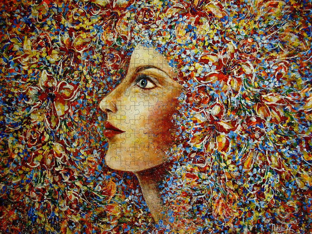 Flower Goddess Jigsaw Puzzle featuring the painting Flower Goddess. by Natalie Holland