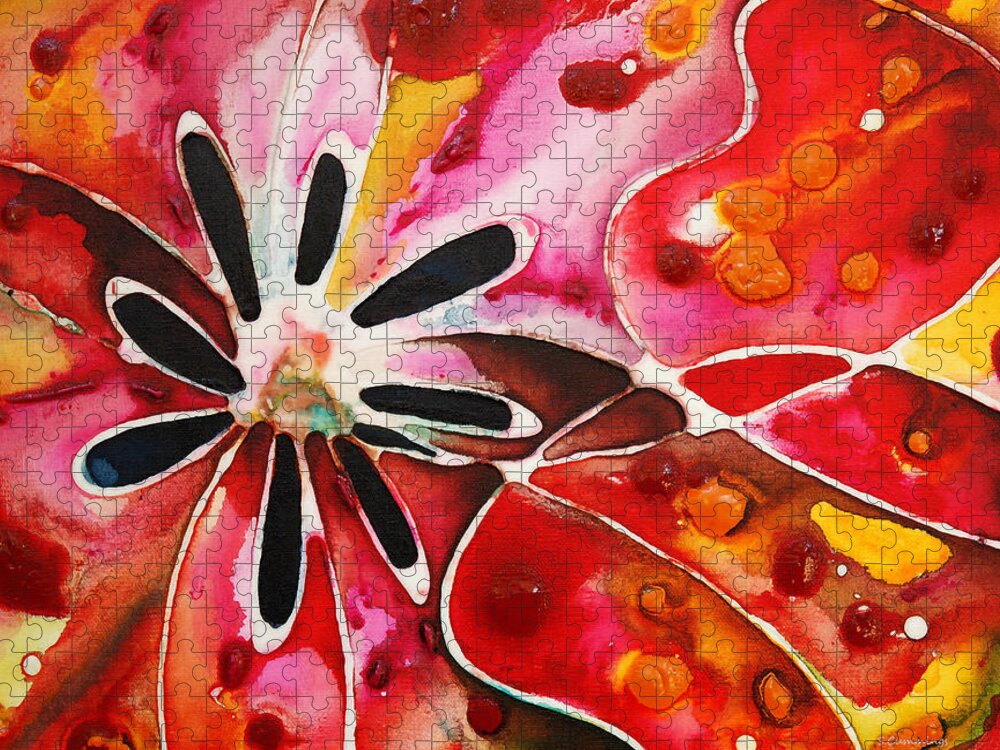 Flower Jigsaw Puzzle featuring the painting Flower Power - Abstract Floral By Sharon Cummings by Sharon Cummings
