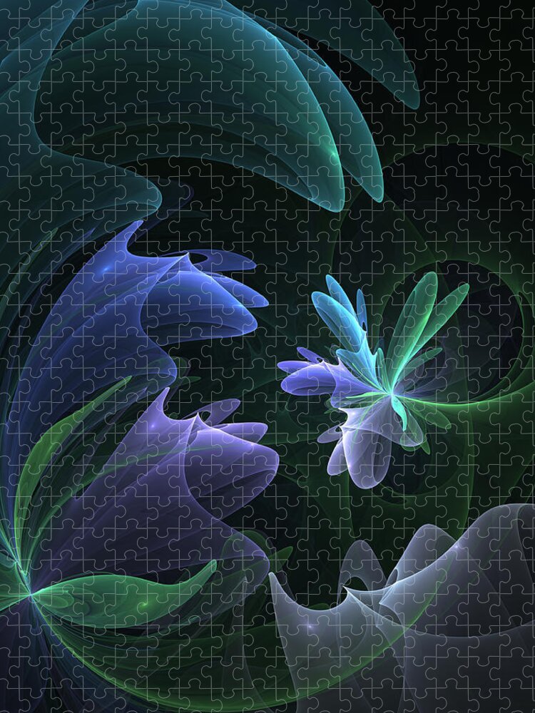 Abstract Jigsaw Puzzle featuring the digital art Flowering Fantasy by Gabiw Art