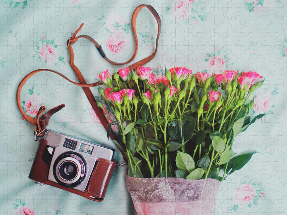 Fragility Jigsaw Puzzle featuring the photograph Flowers And A Camera by Julia Davila-lampe