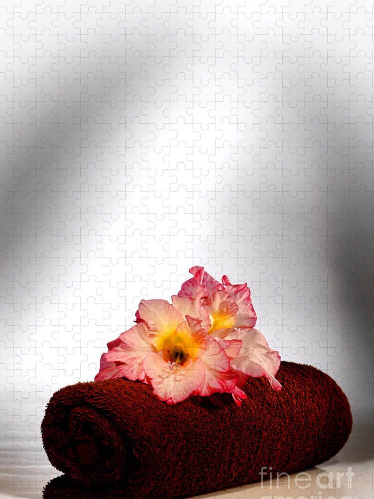 Gladiolus Jigsaw Puzzle featuring the photograph Flowers on Towel by Olivier Le Queinec