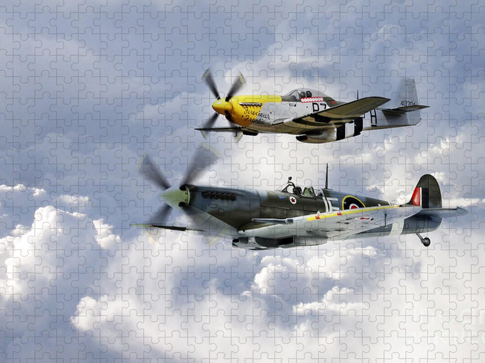 Supermarine Spitfire Jigsaw Puzzle featuring the digital art Flying Brothers by Airpower Art