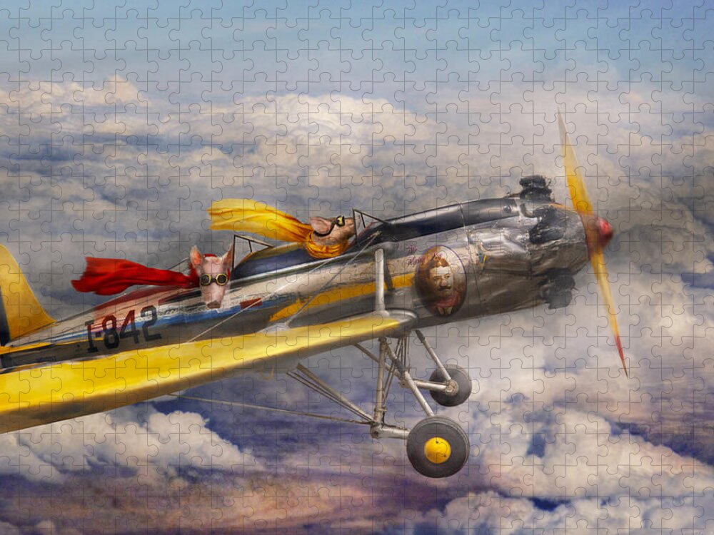 Pig Jigsaw Puzzle featuring the photograph Flying Pig - Plane - The joy ride by Mike Savad