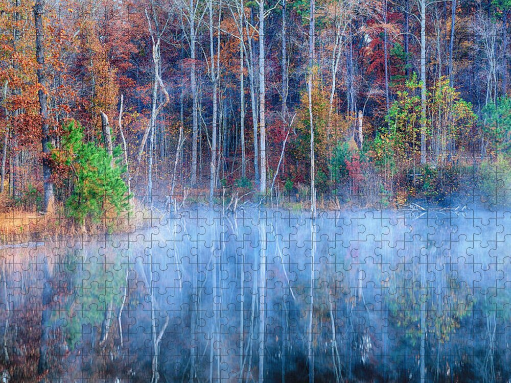 Lake Reflections Jigsaw Puzzle featuring the photograph Foggy Morning Reflections by Greg Norrell