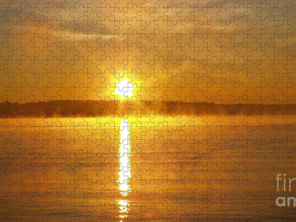 Foggy Sunrise Over Manhassett Bay Jigsaw Puzzle featuring the photograph Foggy Sunrise Over Manhassett Bay by John Telfer