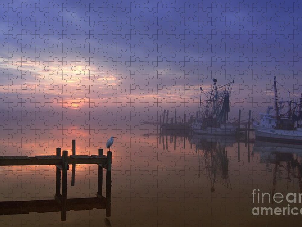 Swansboro North Carolina Jigsaw Puzzle featuring the photograph Foggy Sunset over Swansboro by Benanne Stiens