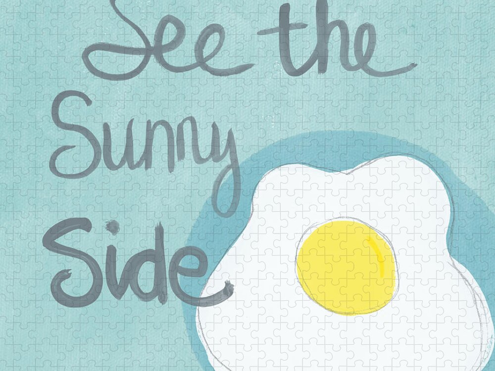 Egg Jigsaw Puzzle featuring the painting Food- Kitchen Art- Eggs- Sunny Side Up by Linda Woods