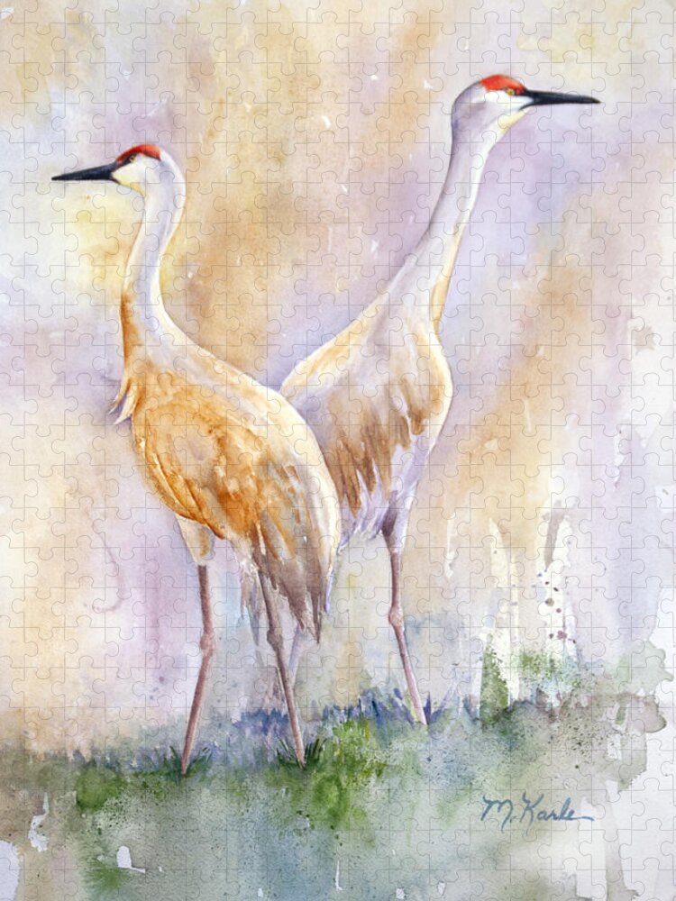 Cranes Jigsaw Puzzle featuring the painting For Life by Marsha Karle