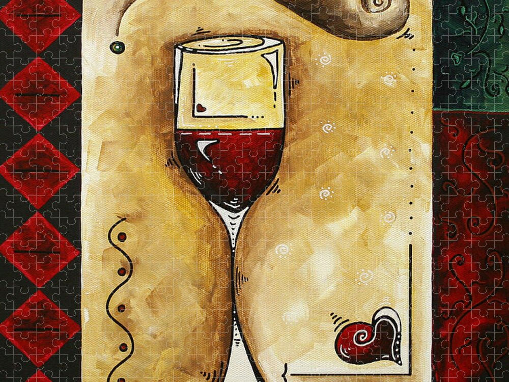 Art Jigsaw Puzzle featuring the painting FOR WINE LOVERS ONLY Original MADART Painting by Megan Aroon