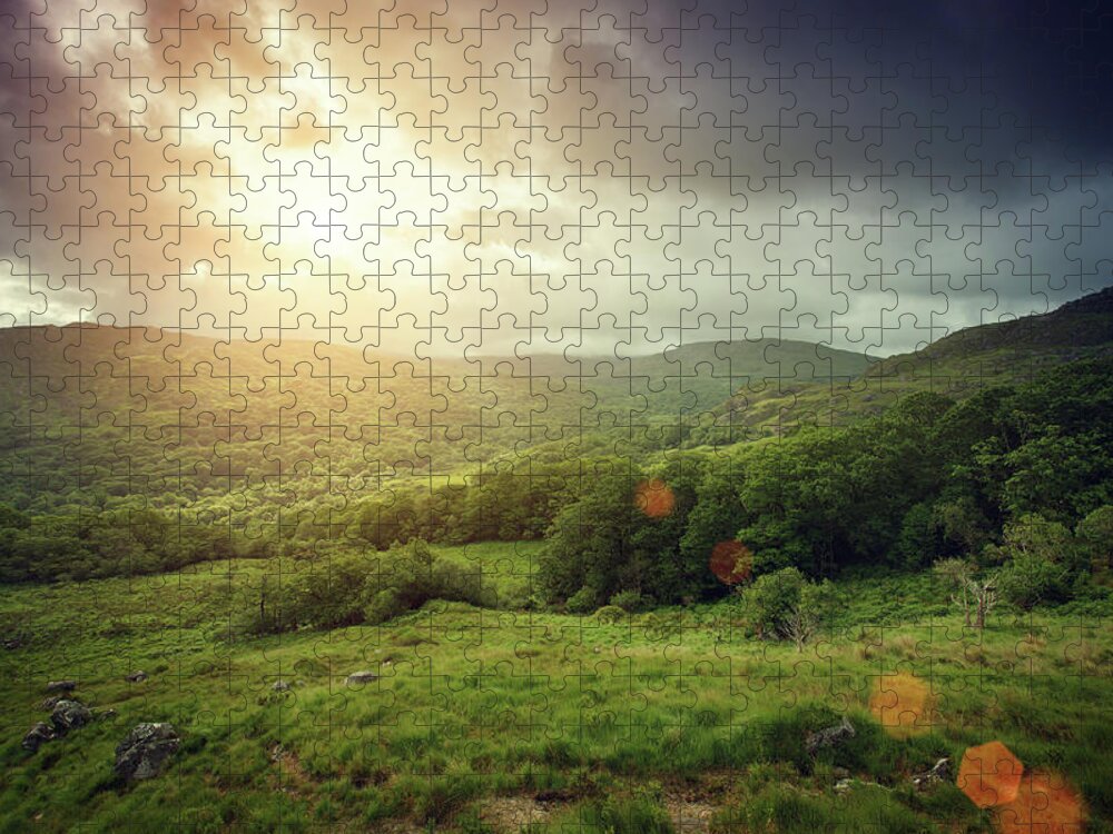 Scenics Jigsaw Puzzle featuring the photograph Forest Covered Mountains At Sunrise by Mammuth