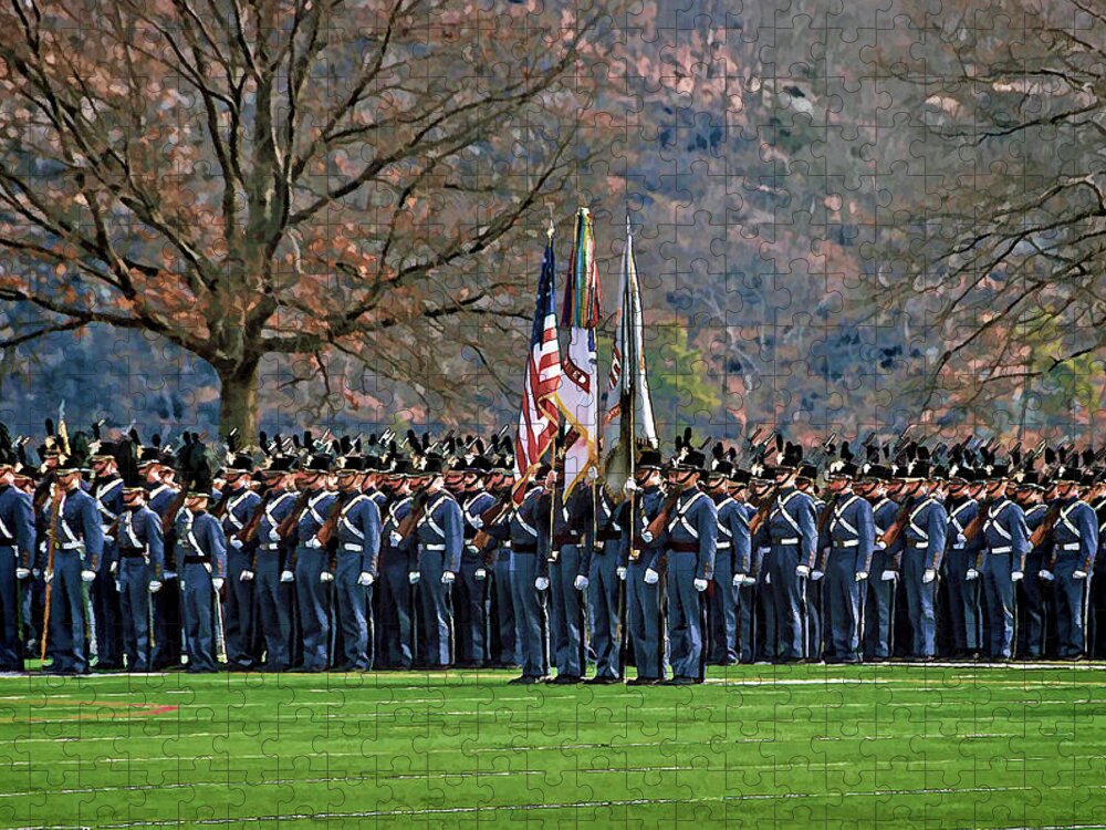 Usma Jigsaw Puzzle featuring the photograph Formation Before Parent Weekend Parade by Jerry Gammon